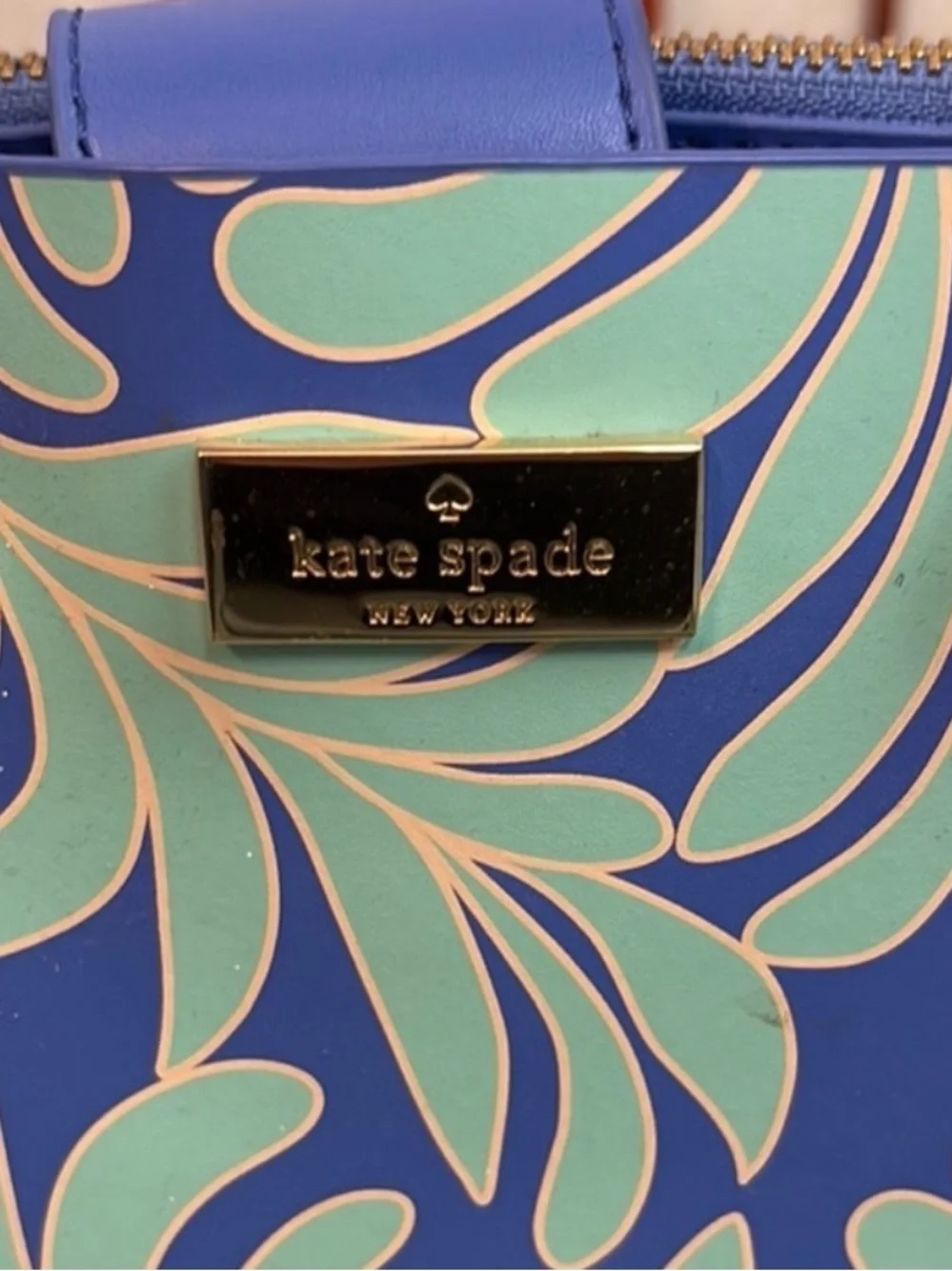 Kate Spade Cobalt Blue and Mint Green SeaFern Leaf-Print Tote